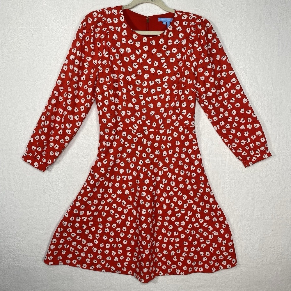 Draper James Fit and Flare 3/4 Sleeve Dress Poppy Floral Red Size 2